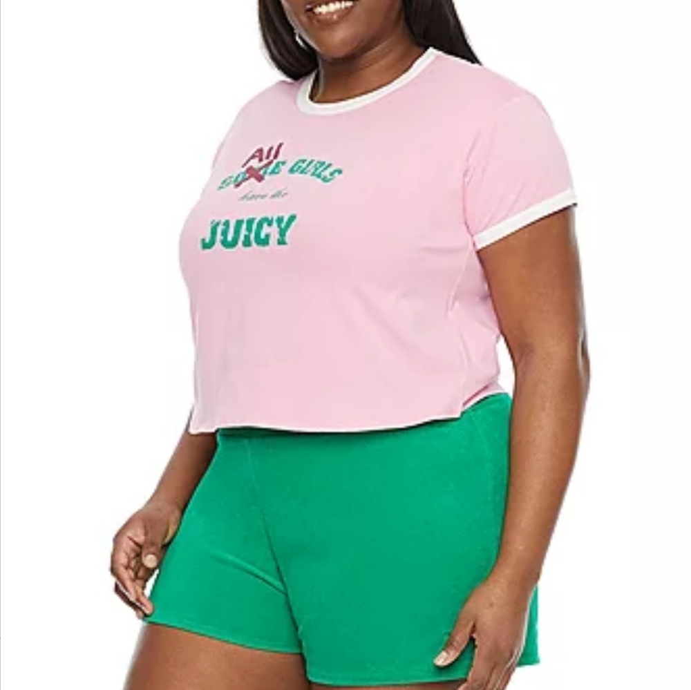 JUICY BY JUICY COUTURE RINGER WOMEN'S PLUS CREW NECK SHORT SLEEVE T-SHIRT, 2X 3X